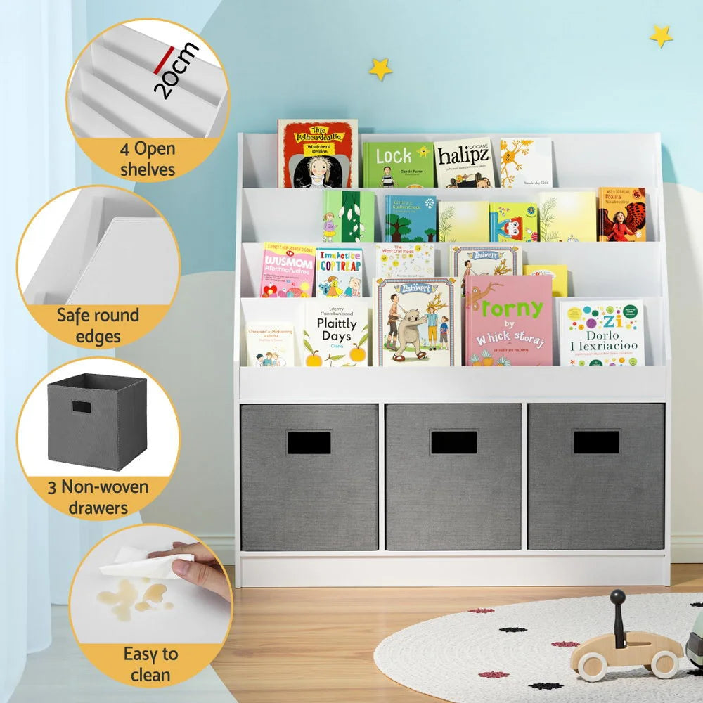 Keezi Kids Bookshelf 4 Tiers Magazine Rack Toy Box