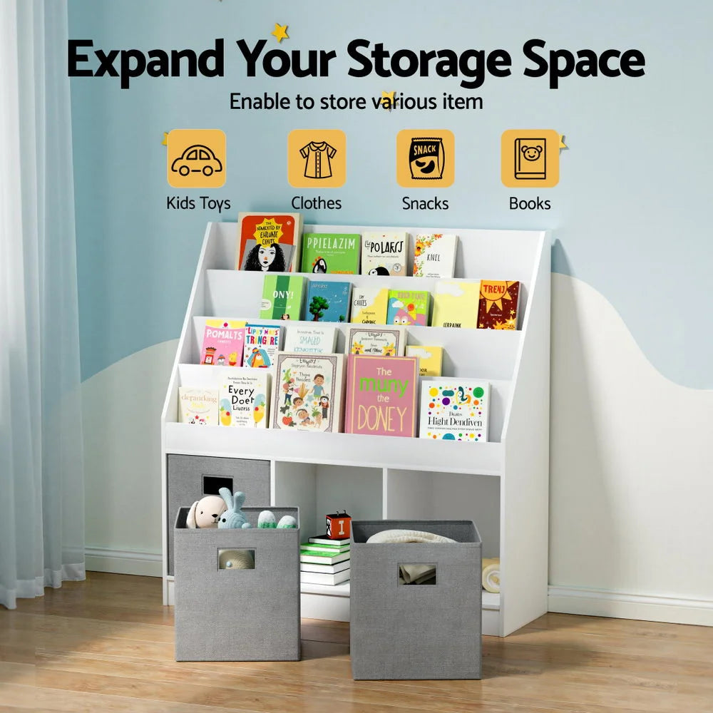 Keezi Kids Bookshelf 4 Tiers Magazine Rack Toy Box
