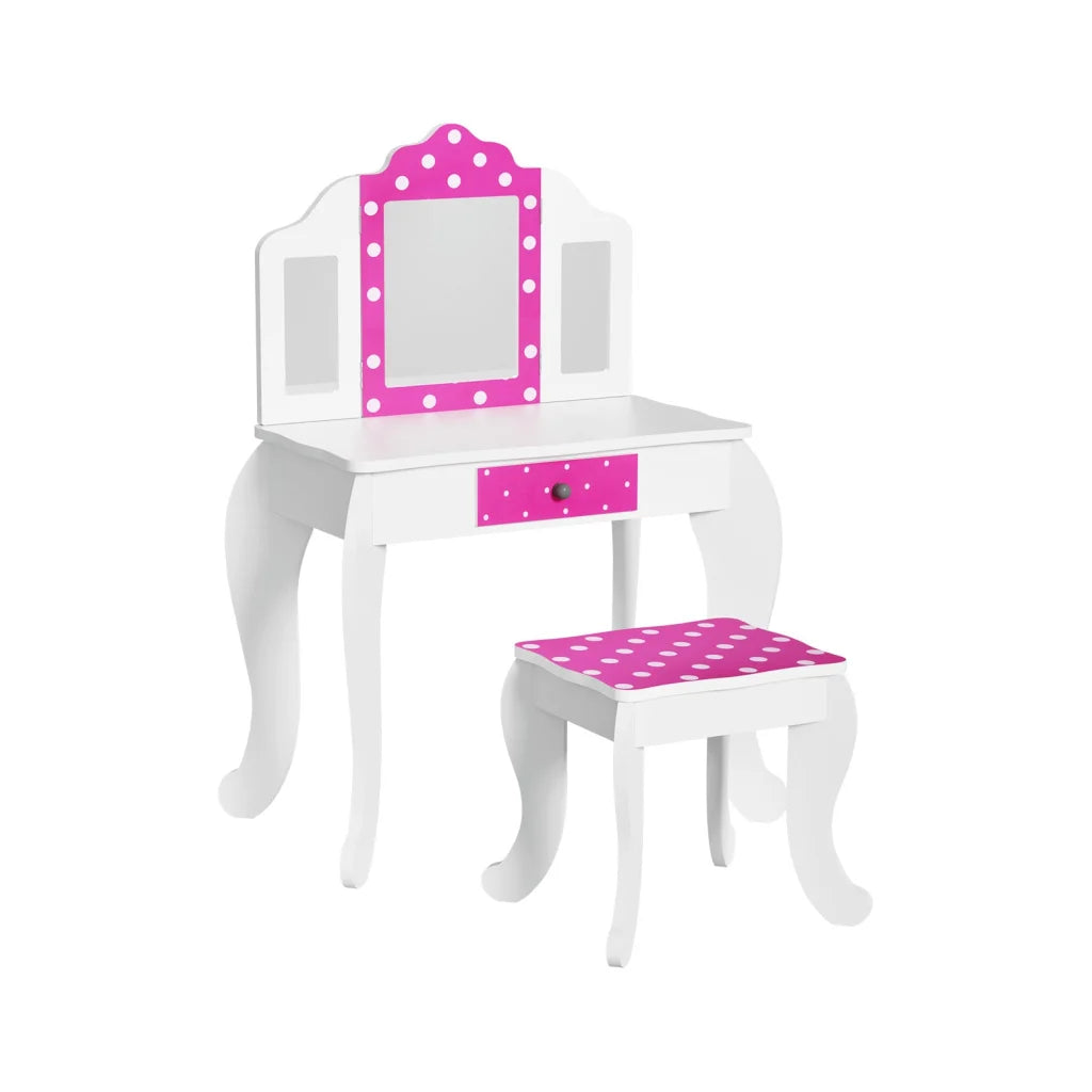 Keezi Kids Dressing Table Vanity Makeup Chair Set Wooden 3