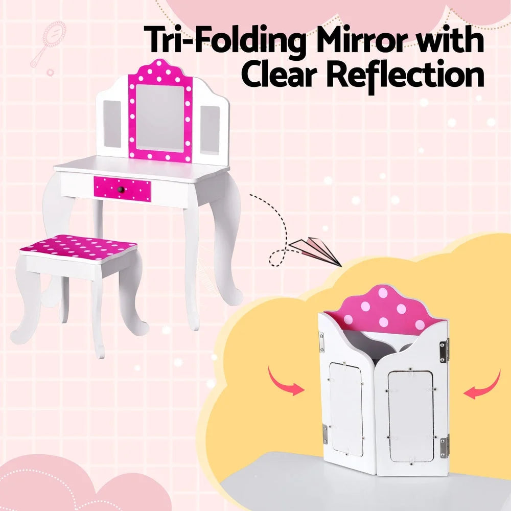 Keezi Kids Dressing Table Vanity Makeup Chair Set Wooden 3