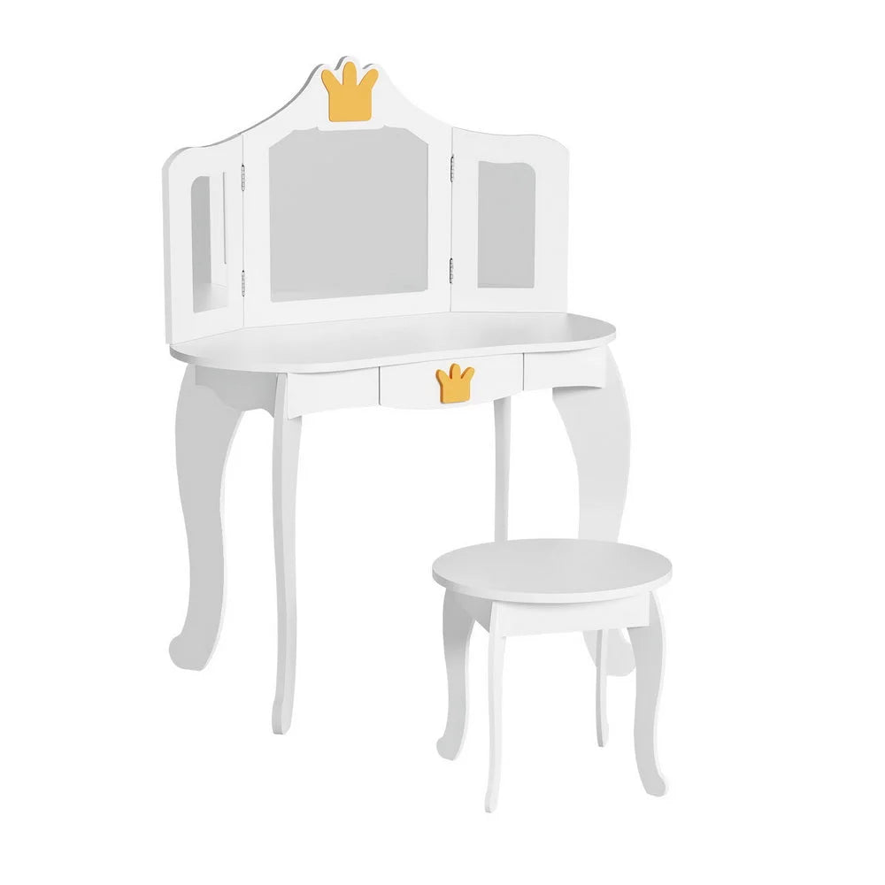 Keezi Kids Dressing Table Vanity Makeup Chair Set Wooden 3
