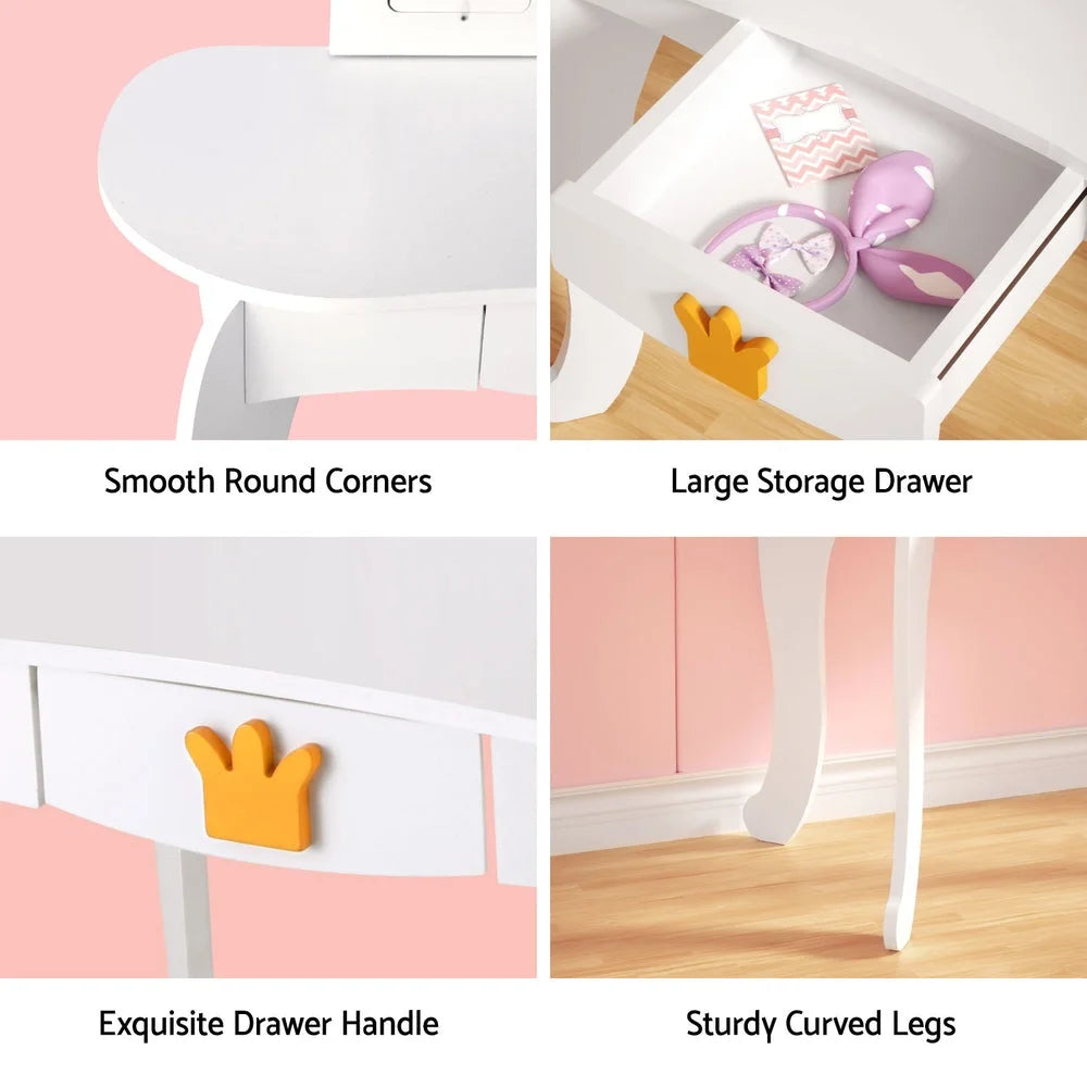 Keezi Kids Dressing Table Vanity Makeup Chair Set Wooden 3