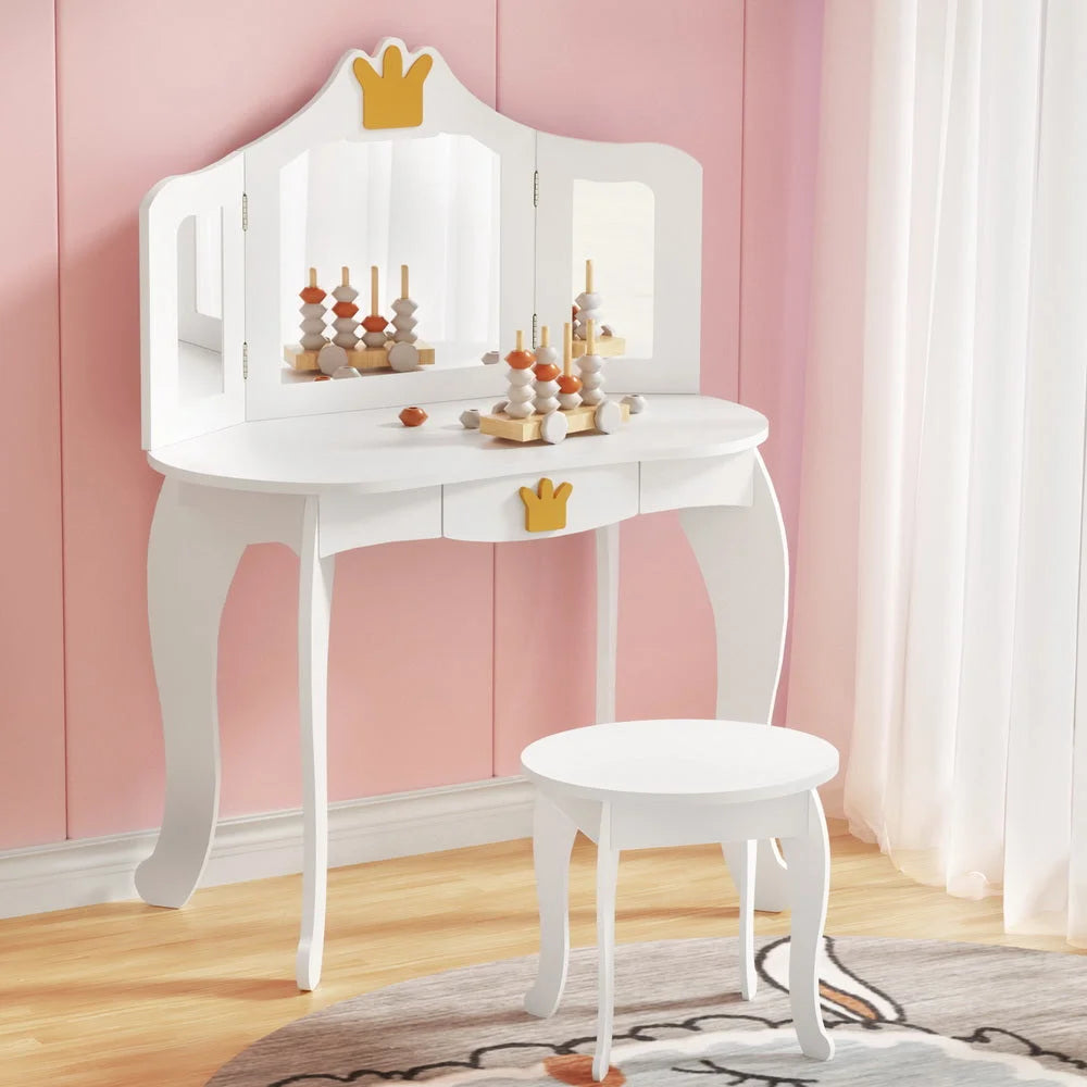 Keezi Kids Dressing Table Vanity Makeup Chair Set Wooden 3