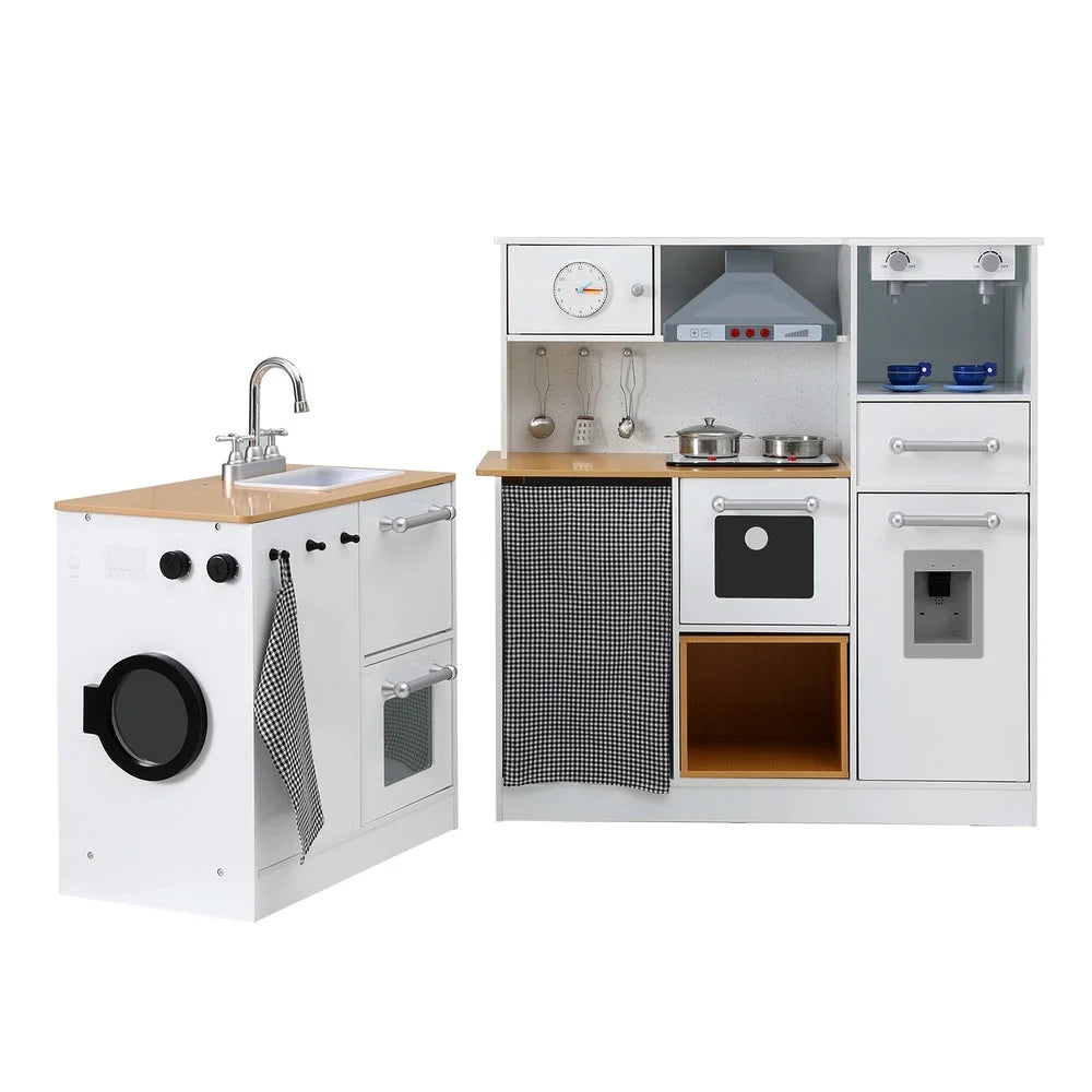 White wooden 80cm kitchen playset piece with matching accessories and clear item layout