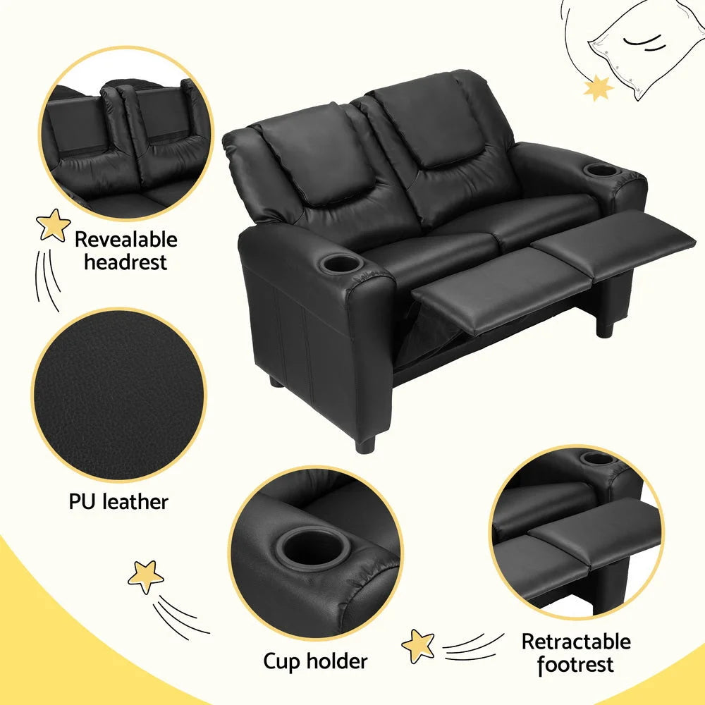 Keezi Kids Recliner Chair Double PU Leather Sofa Lounge