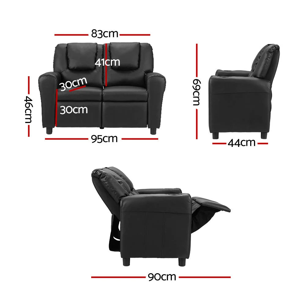 Keezi Kids Recliner Chair Double PU Leather Sofa Lounge