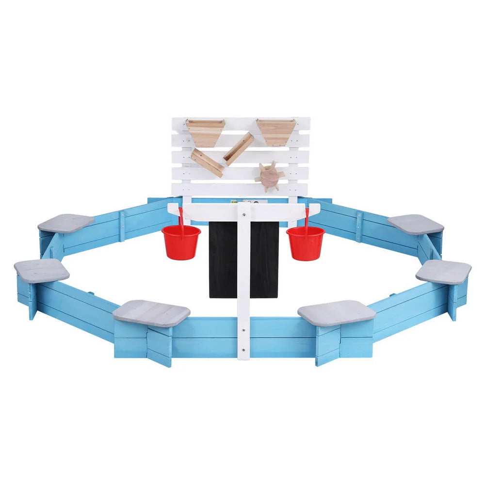 Keezi Kids Sandpit Wooden Round Sand Pit with Cover Funnel