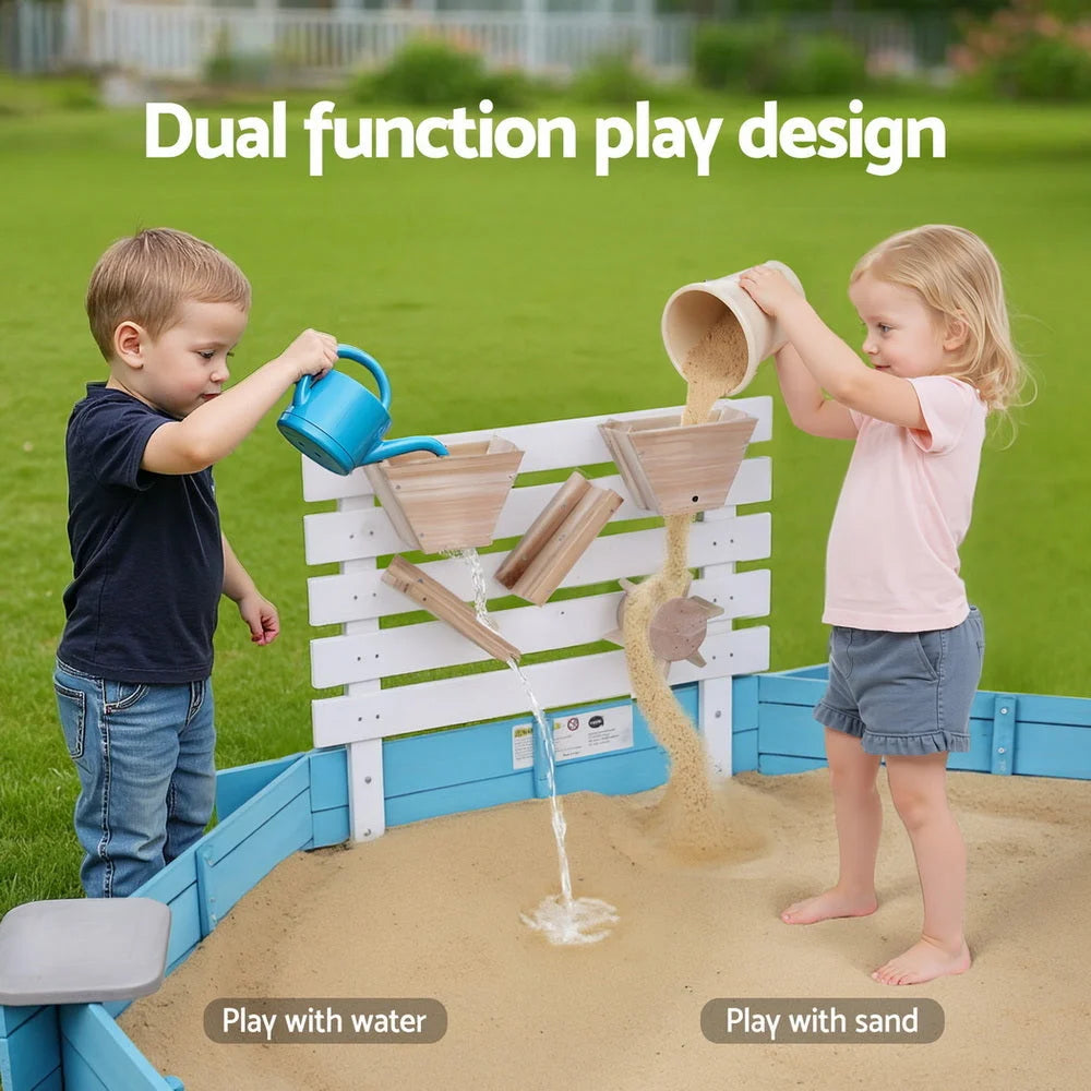 Keezi Kids Sandpit Wooden Round Sand Pit with Cover Funnel