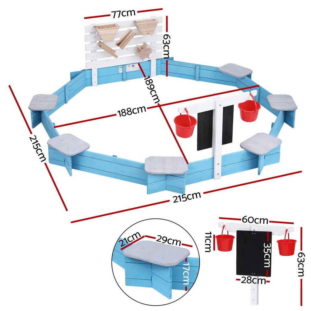 Keezi Kids Sandpit Wooden Round Sand Pit with Cover Funnel