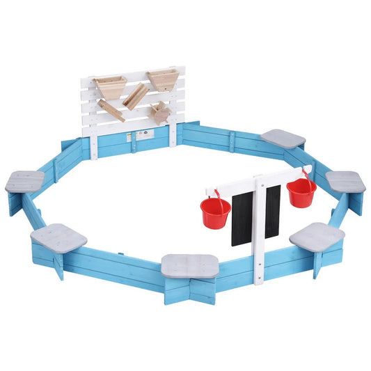 Keezi Kids Sandpit Wooden Round Sand Pit with Cover Funnel