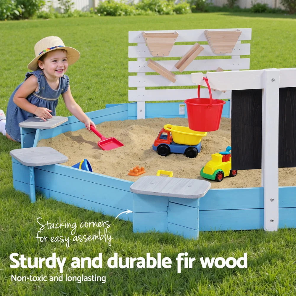 Keezi Kids Sandpit Wooden Round Sand Pit with Cover Funnel