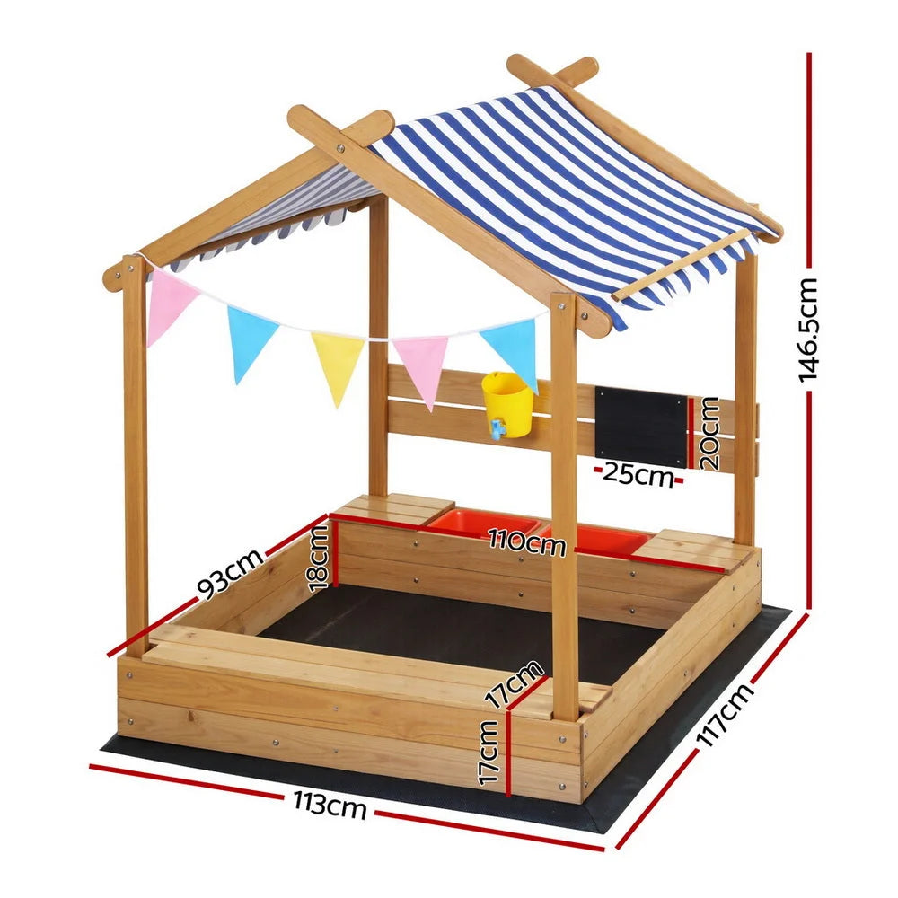 Keezi Kids Sandpit Wooden Sandbox Sand Pit with Canopy