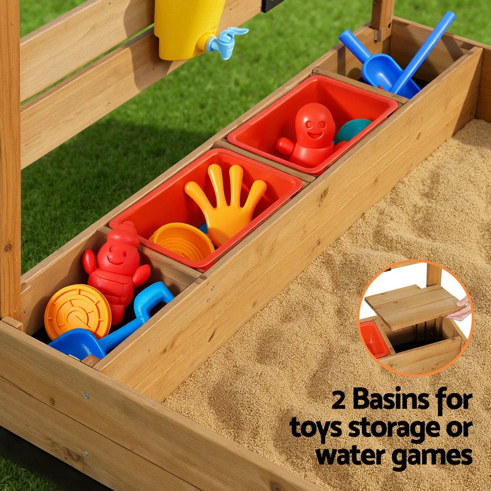 Keezi Kids Sandpit Wooden Sandbox Sand Pit with Canopy