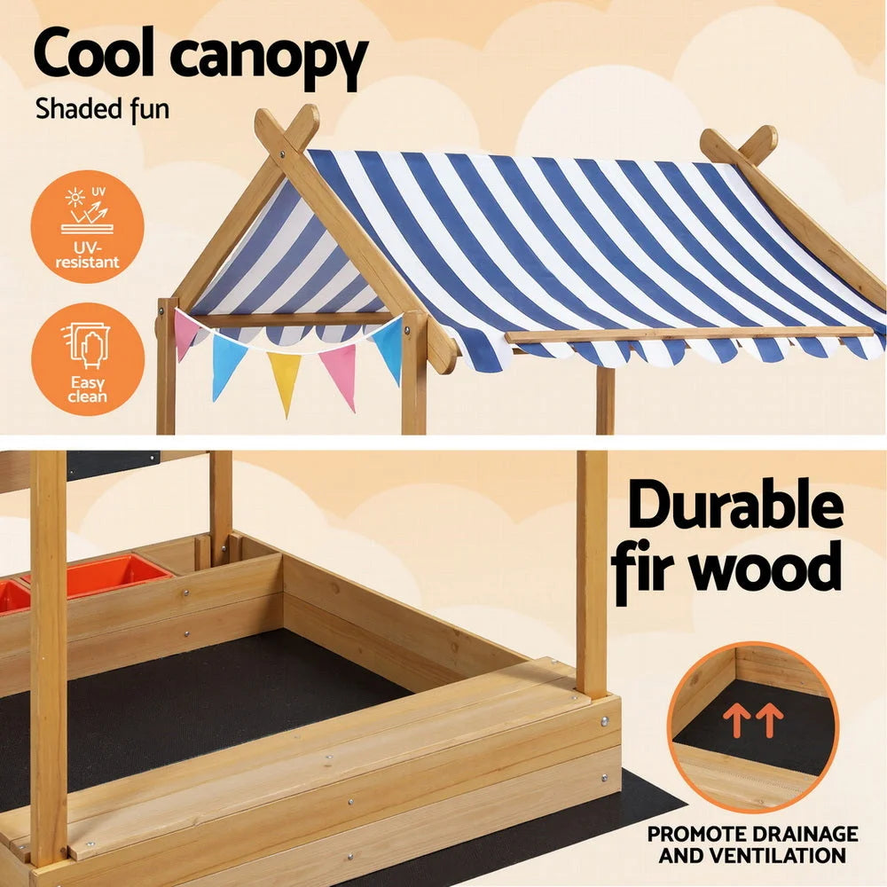 Keezi Kids Sandpit Wooden Sandbox Sand Pit with Canopy