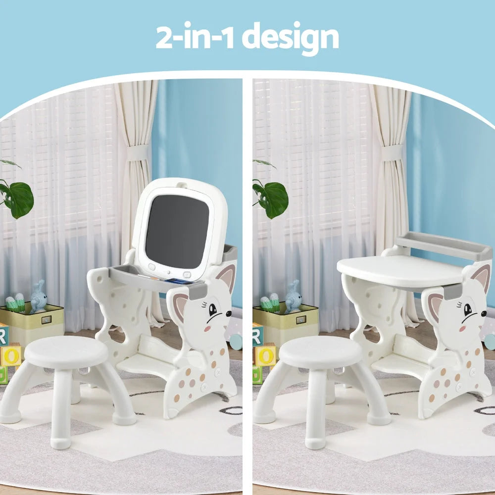 Keezi Kids Table and Chair Set 2 in 1 Easel Desk Stool w/