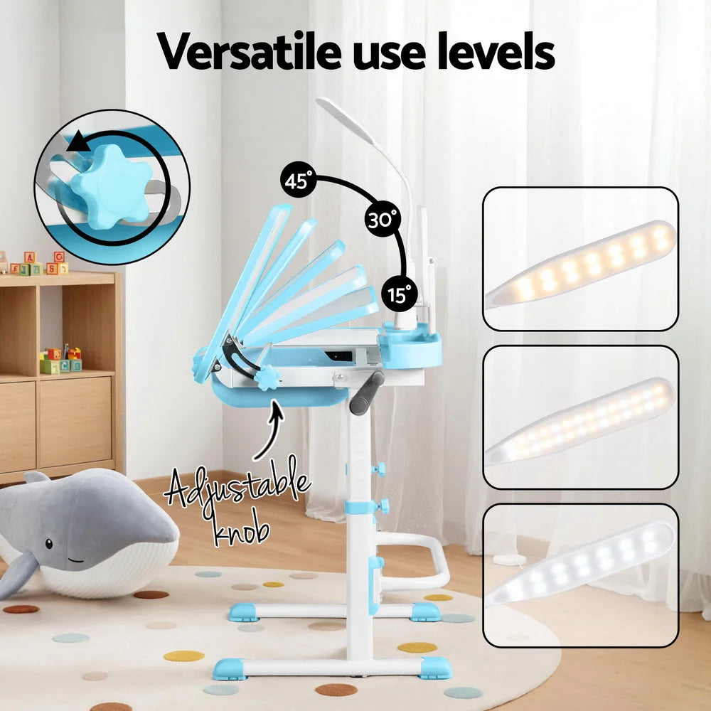 Keezi Kids Table and Chair Set Adjustable Study Desk w/ LED