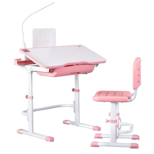 Keezi Kids Table and Chair Set Adjustable Study Desk w/ LED