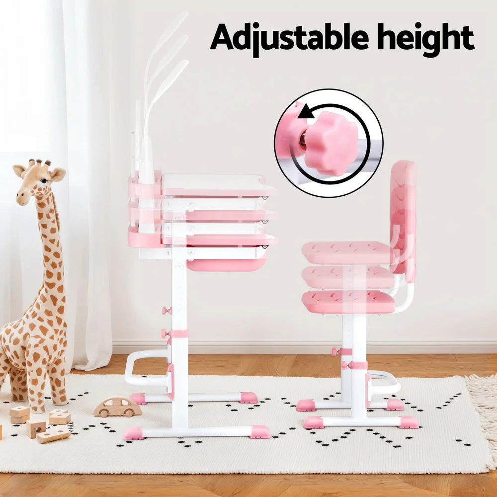Keezi Kids Table and Chair Set Adjustable Study Desk w/ LED