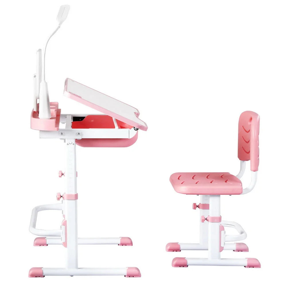 Keezi Kids Table and Chair Set Adjustable Study Desk w/ LED