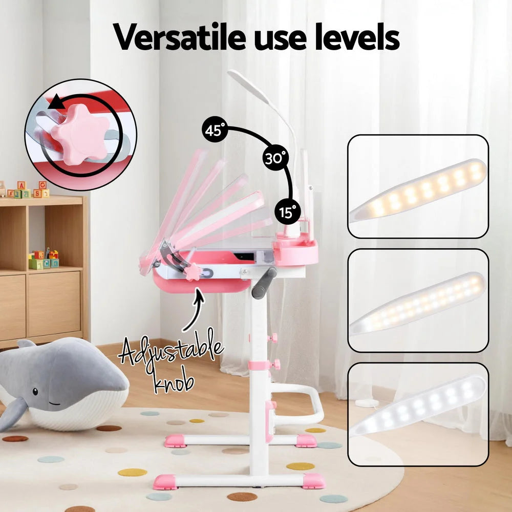 Keezi Kids Table and Chair Set Adjustable Study Desk w/ LED