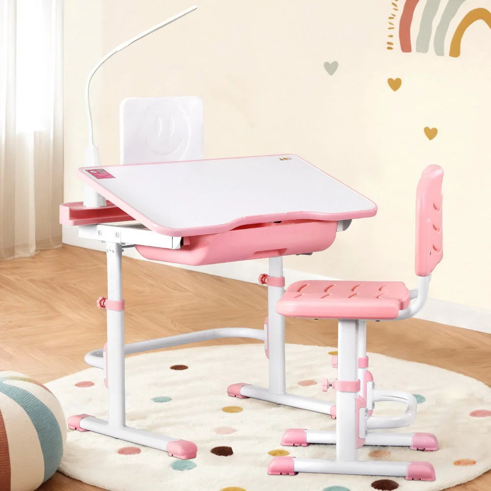 Keezi Kids Table and Chair Set Adjustable Study Desk w/ LED