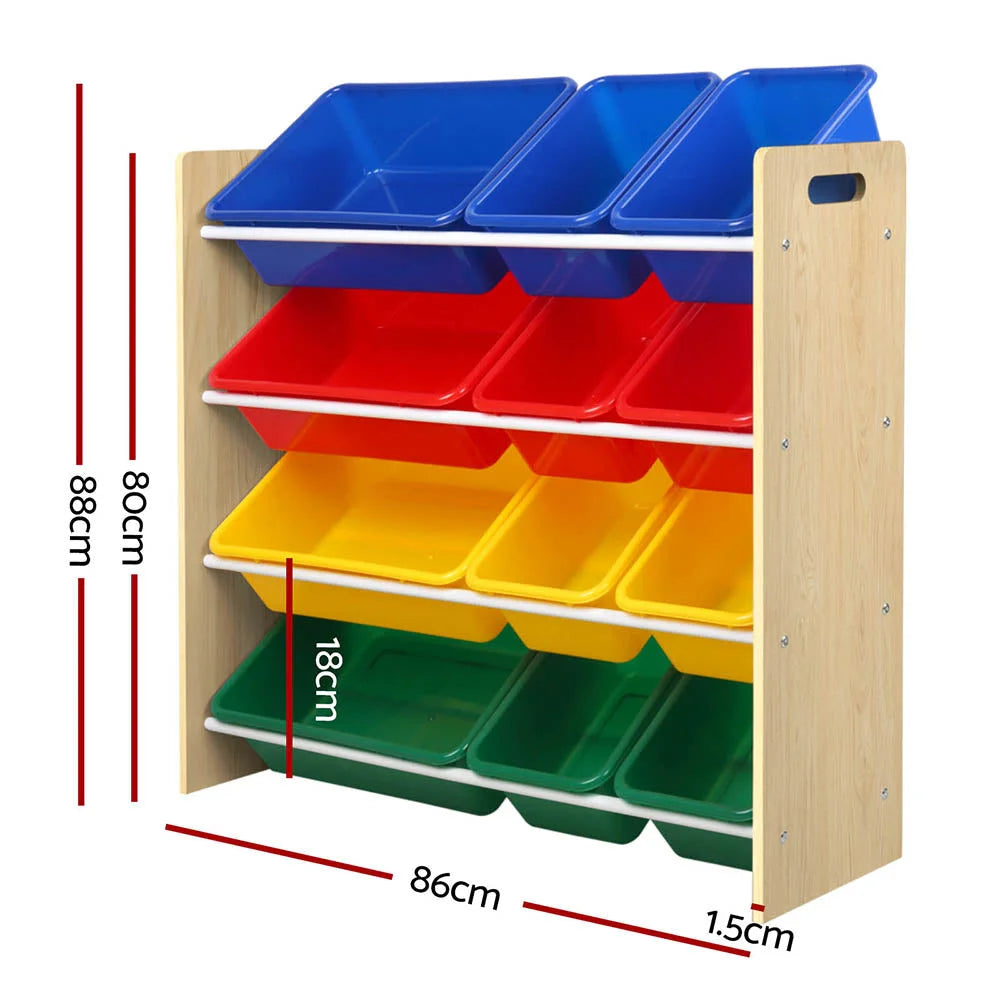 Keezi Kids Toy Box 12 Bins Bookshelf Organiser Children