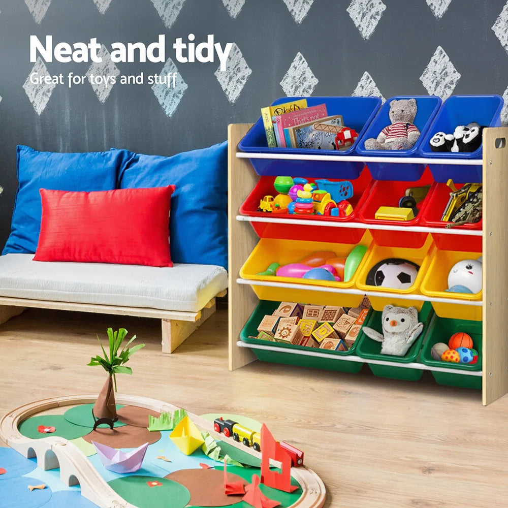 Keezi Kids Toy Box 12 Bins Bookshelf Organiser Children