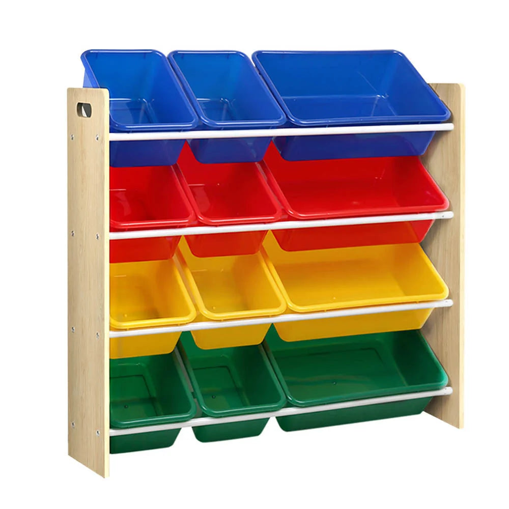 Kids Toy Box 12 Bins Bookshelf Organiser Children