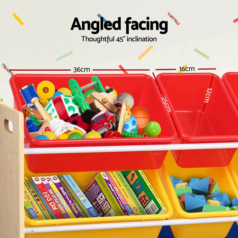 Keezi Kids Toy Box 12 Bins Bookshelf Organiser Children