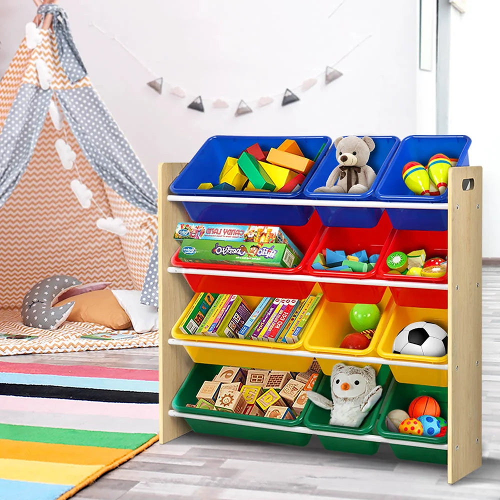 Keezi Kids Toy Box 12 Bins Bookshelf Organiser Children