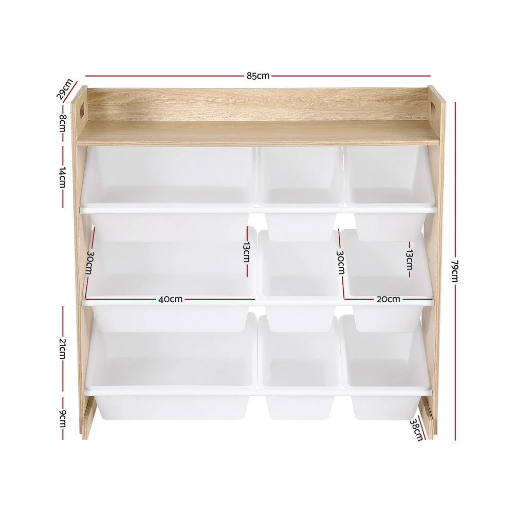 Kids Toy Box 9 Bins Bookshelf Organiser Shelf