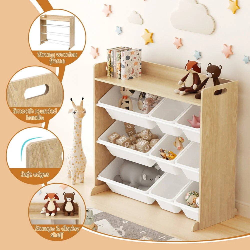 Keezi Kids Toy Box 9 Bins Bookshelf Organiser Display Shelf