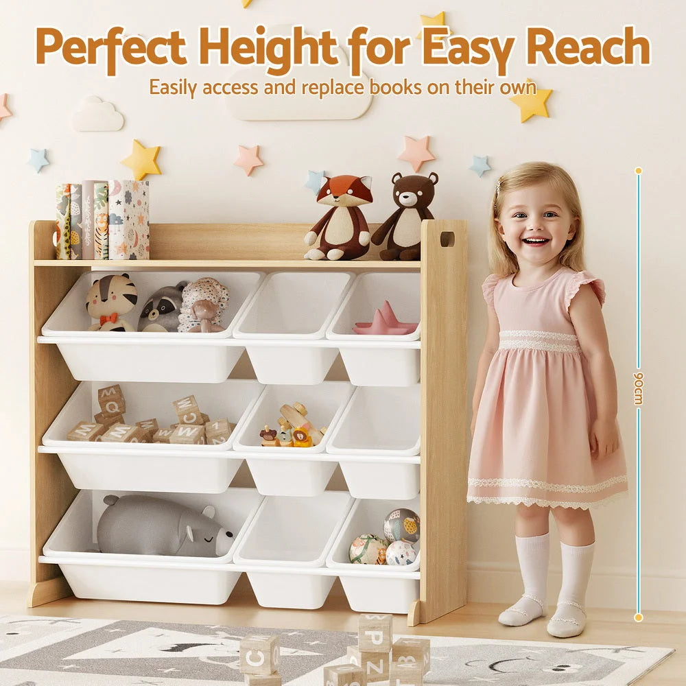 Storage rack with toy box bins bookshelf organiser