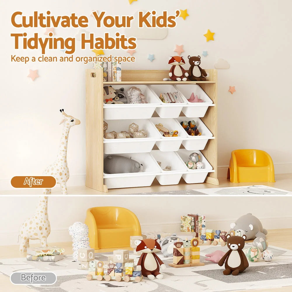 Keezi Kids Toy Box 9 Bins Bookshelf Organiser Display Shelf