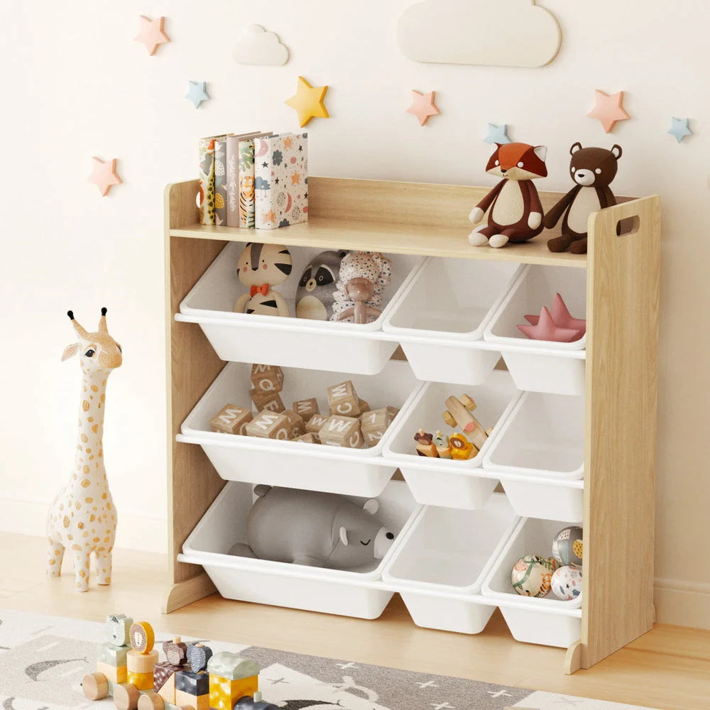 Keezi Kids Toy Box 9 Bins Bookshelf Organiser Display Shelf