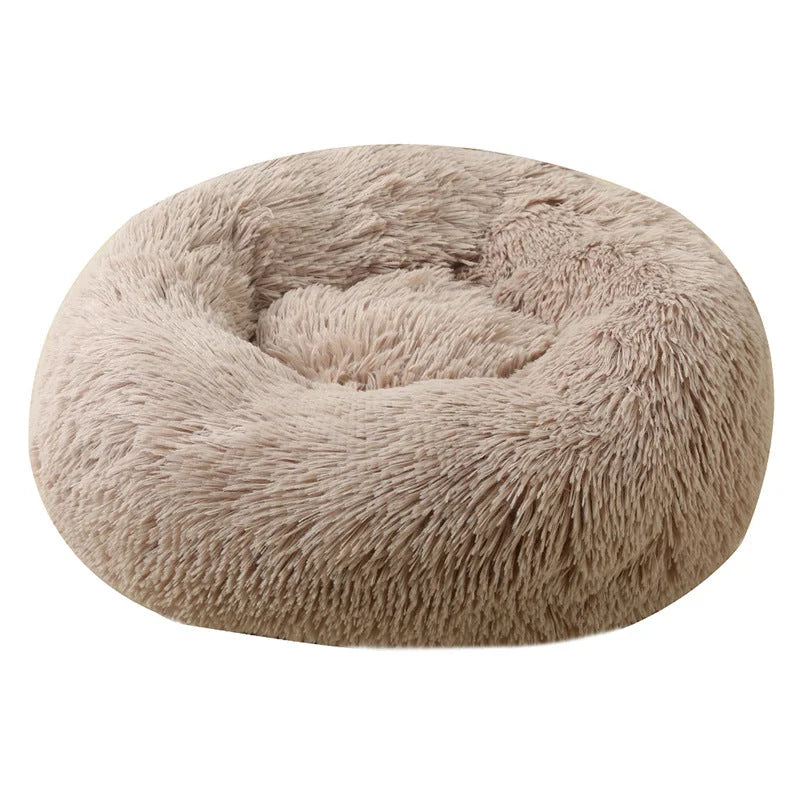 Khaki 50cm Cozy Round Pet Bed - Plush Cat & Dog Bed