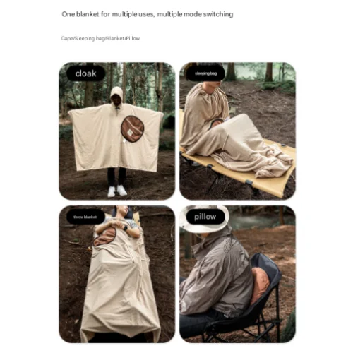 Khaki Cozy 4-in-1 Wearable Fleece Poncho Sleeping Bag