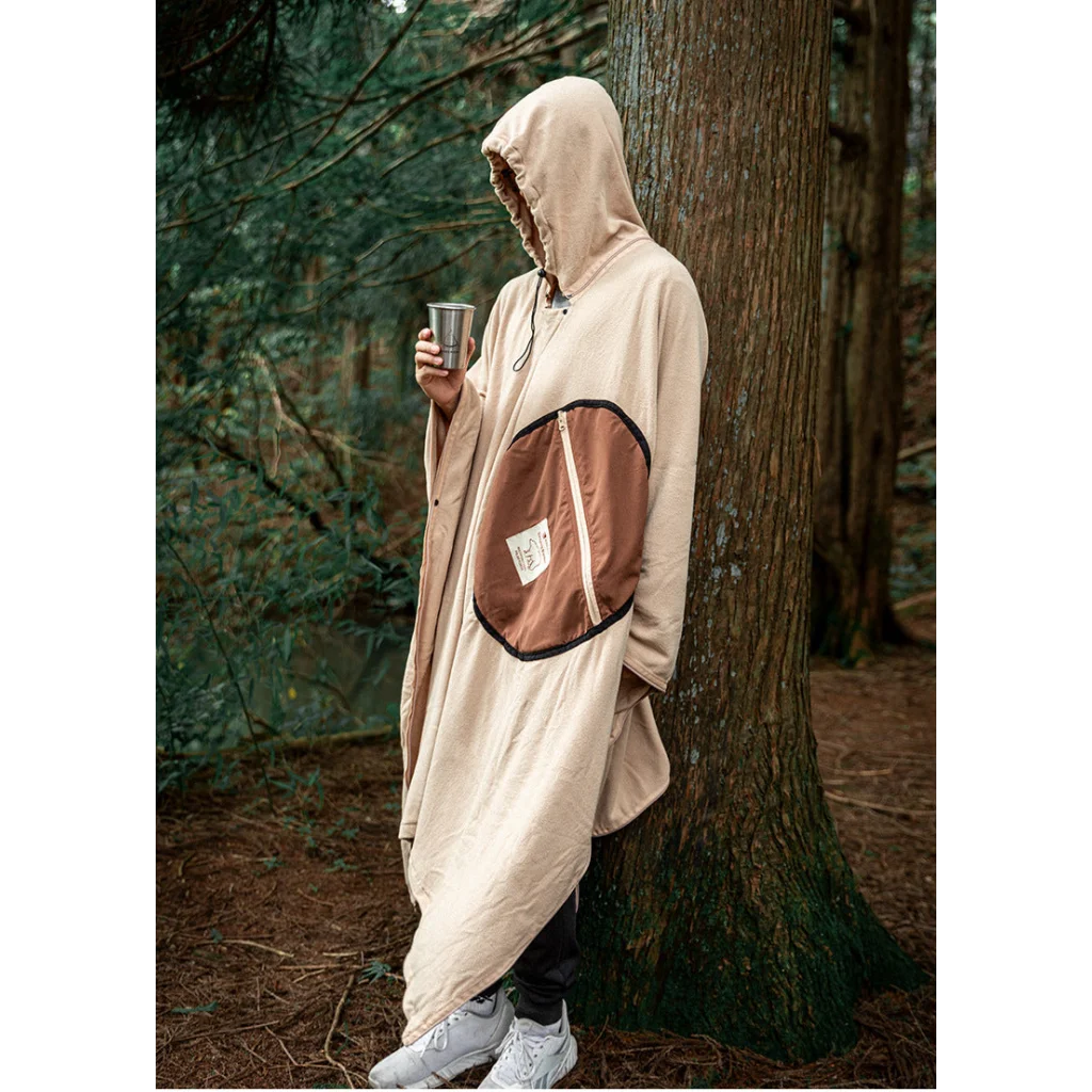 Khaki Cozy 4-in-1 Wearable Fleece Poncho Sleeping Bag
