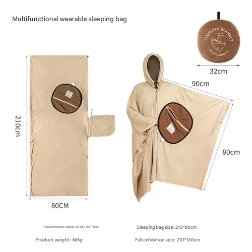 Khaki Cozy 4-in-1 Wearable Fleece Poncho Sleeping Bag