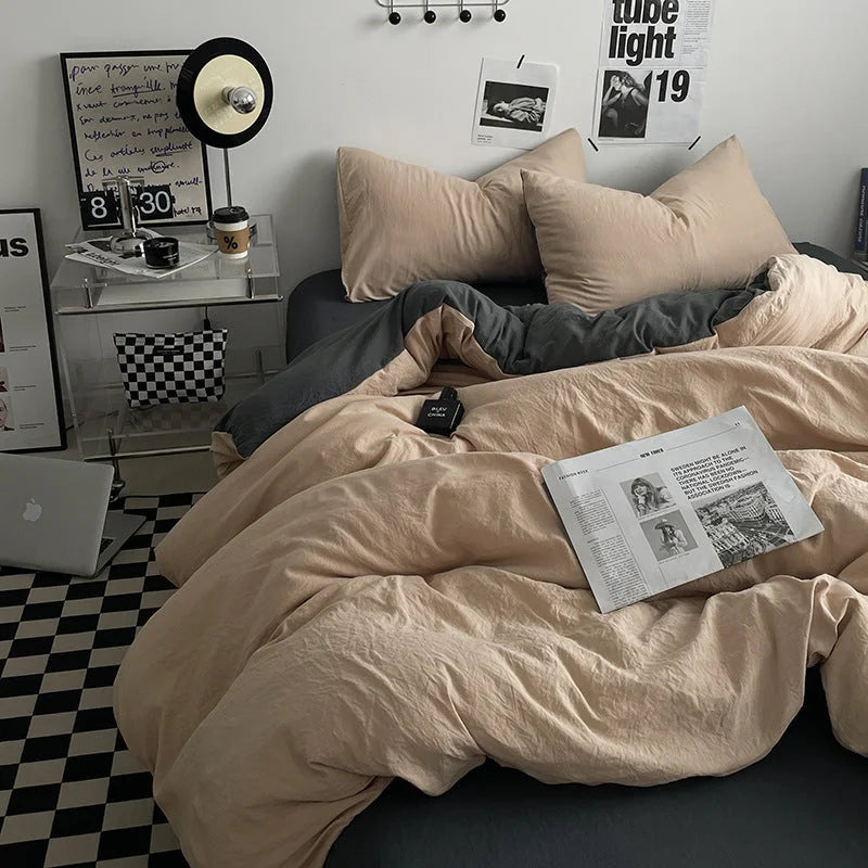 Khaki-darkgrey 1.5m Bed Fitted Sheet Set with 200x230cm