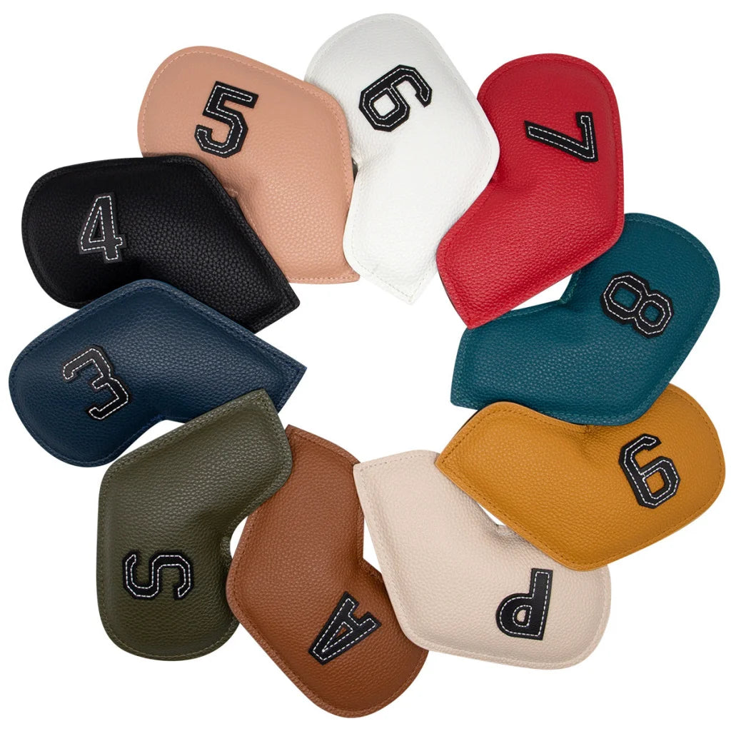 Khaki Golf Iron Head Covers Set of 10 - Waterproof PU