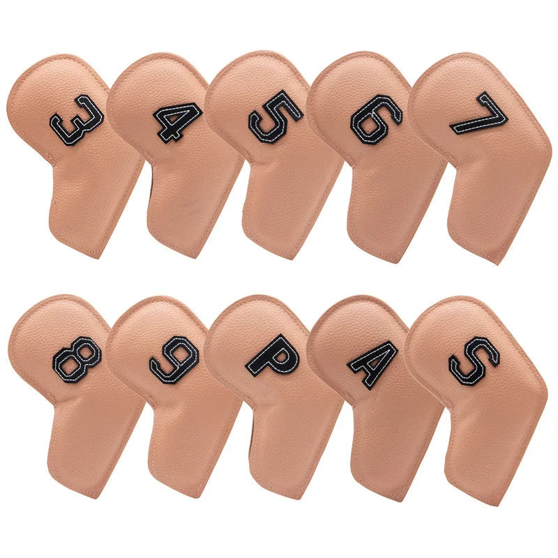 Khaki Golf Iron Head Covers Set of 10 - Waterproof PU