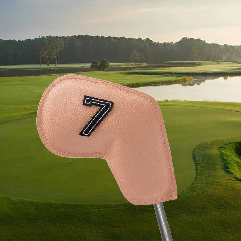Khaki Golf Iron Head Covers Set of 10 - Waterproof PU