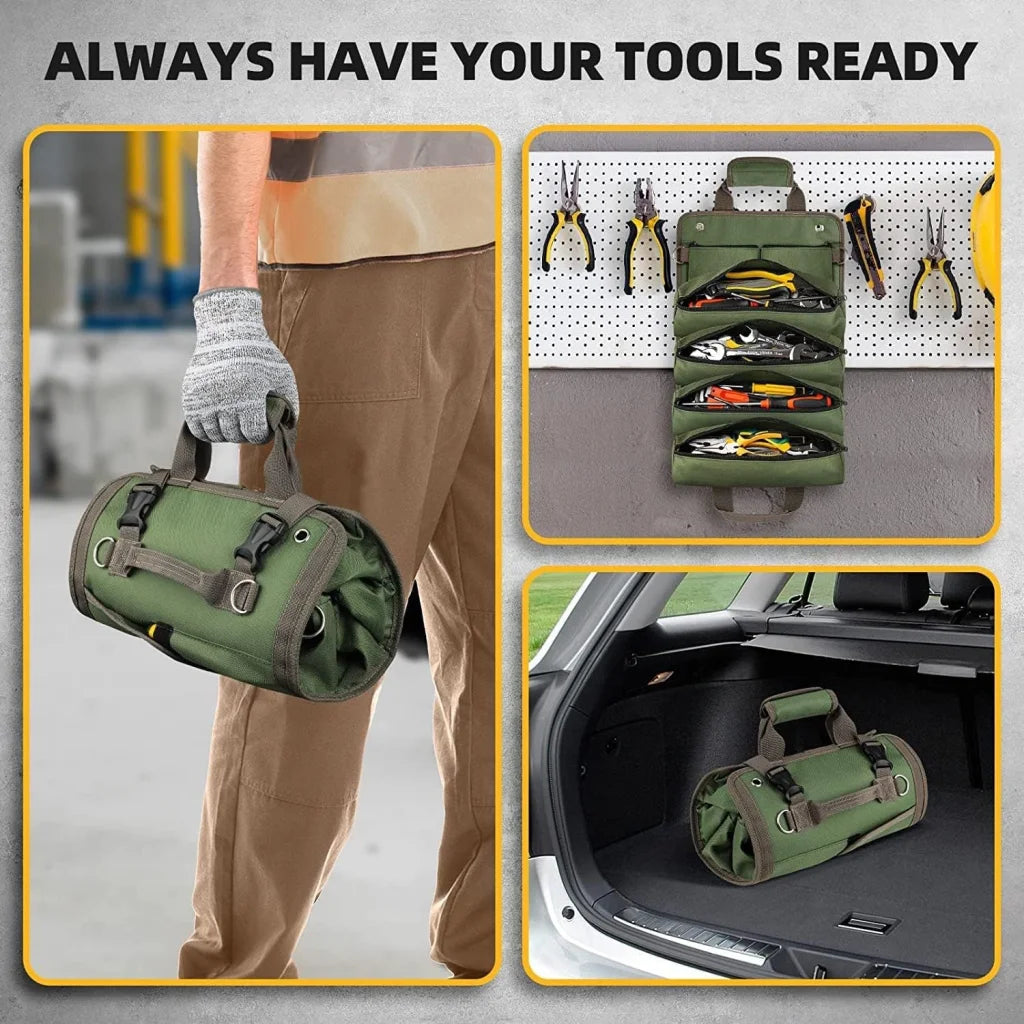 Khaki Heavy Duty Roll-Up Tool Bag Organizer - Waterproof