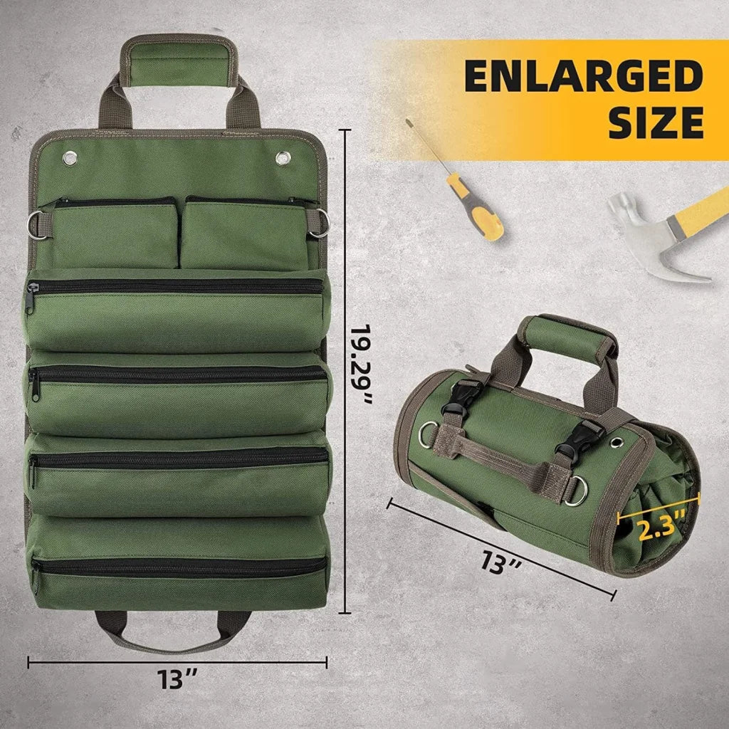 Khaki Heavy Duty Roll-Up Tool Bag Organizer - Waterproof
