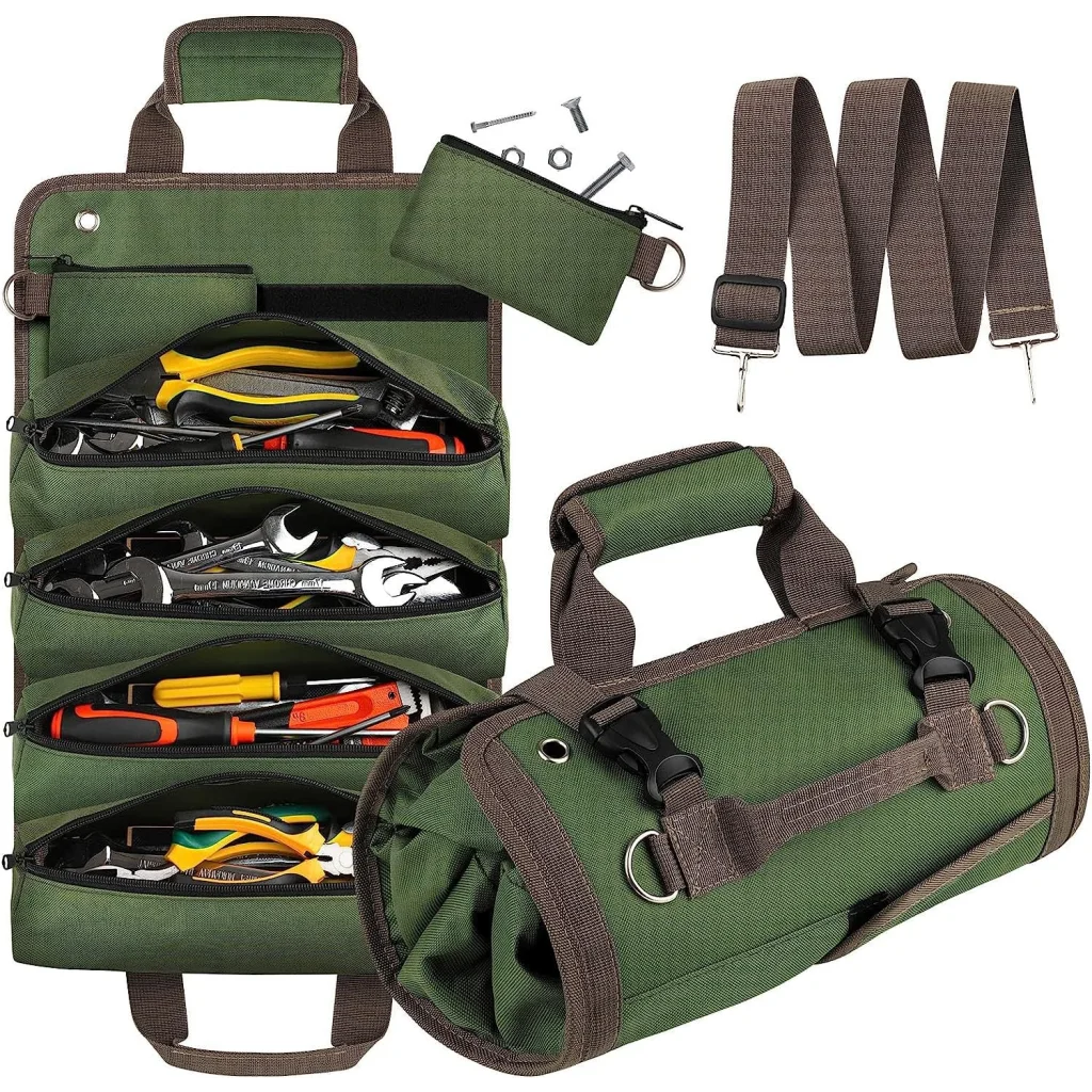 Khaki Heavy Duty Roll-Up Tool Bag Organizer - Waterproof