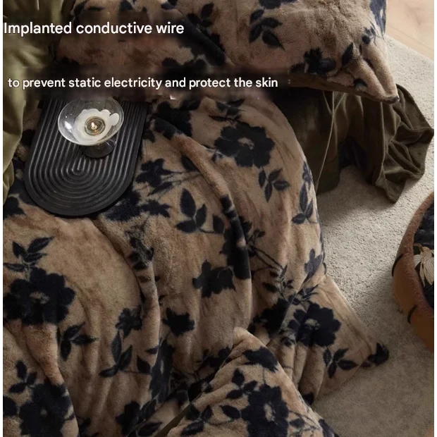 Khaki Luxury Winter Faux Rabbit Fur Bedding Set - 4-Piece