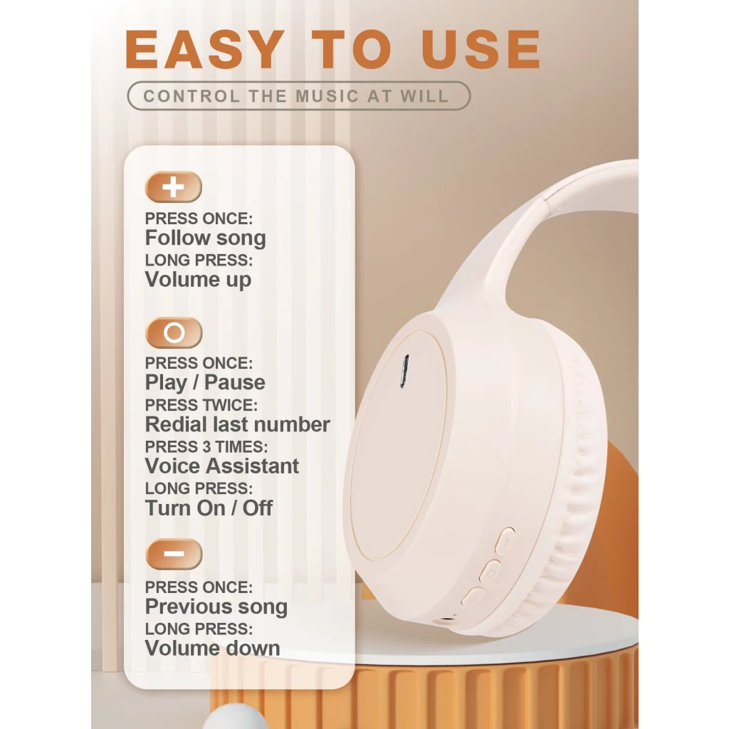 Khaki Over-Ear Wireless Headphones - Immersive Sound 360°