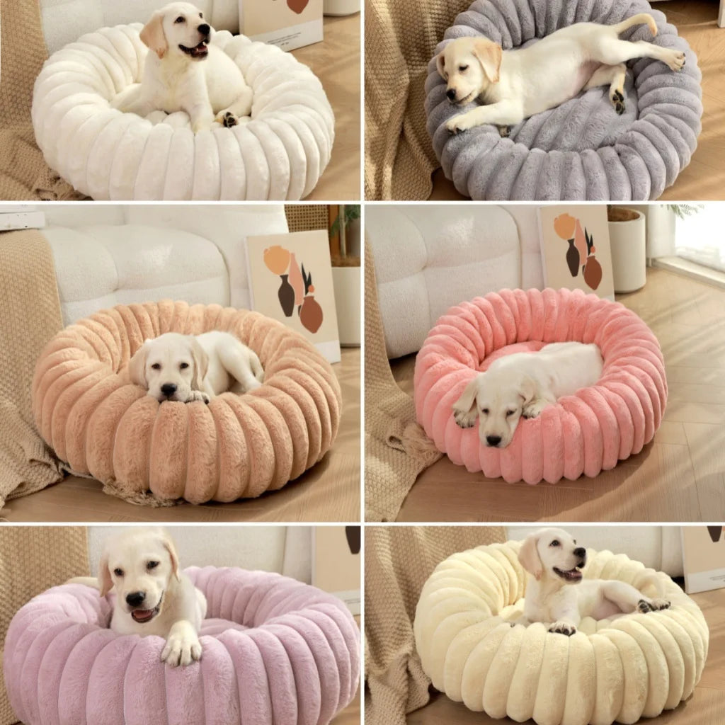 Khaki Plush Pet Bed - 40cm Round Dog & Cat Mat Cozy PP