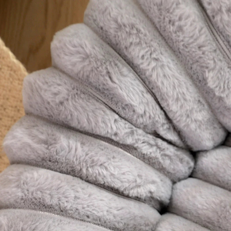 Khaki Plush Pet Bed - 40cm Round Dog & Cat Mat Cozy PP